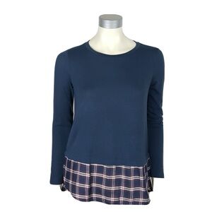 LOFT Blue Red Relaxed Long Sleeve Tunic